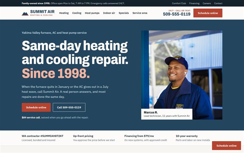 Summit Air Heating and Cooling concept site on a desktop